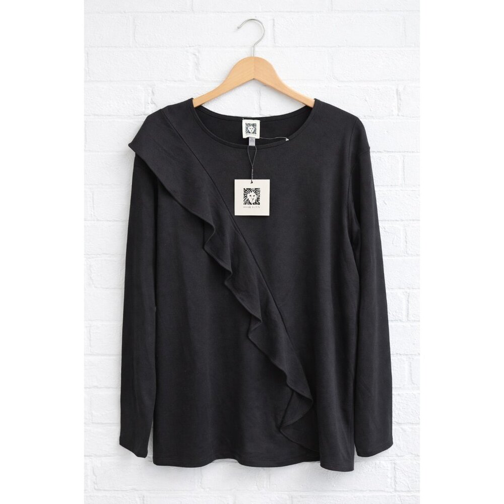 Anne Klein Women’s Black Ruffle Knit Top Long Sleeve Size L